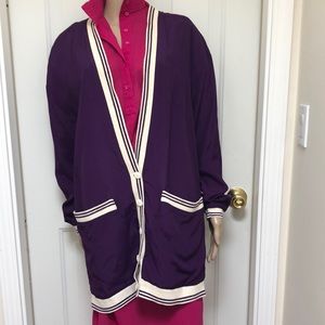 VTG 80s Moods by Krista Purple Letterman Sweater Style Jacket Blazer Oversized